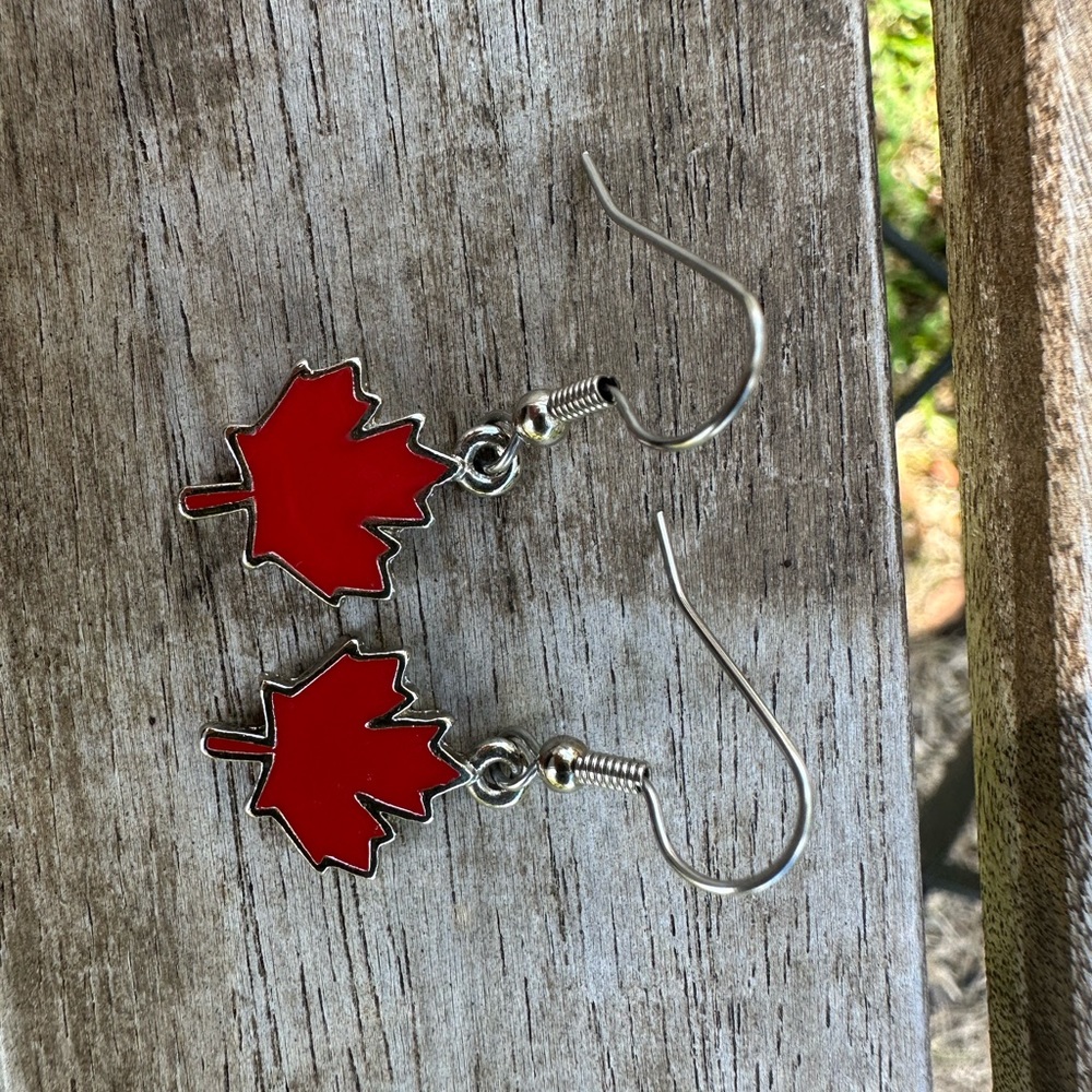 Women’s earrings silver tone with red enamel